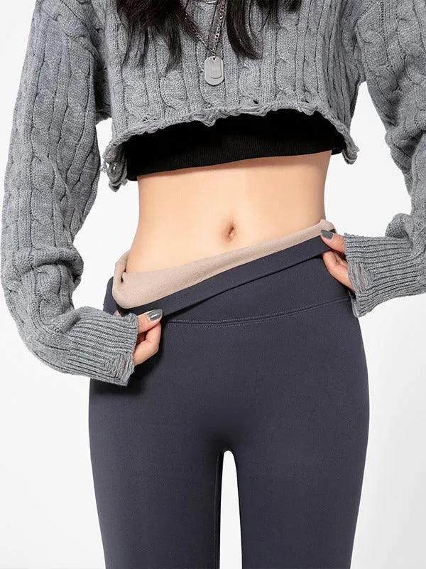 Skinny Leg Solid Color Elastic Fleece Leggings