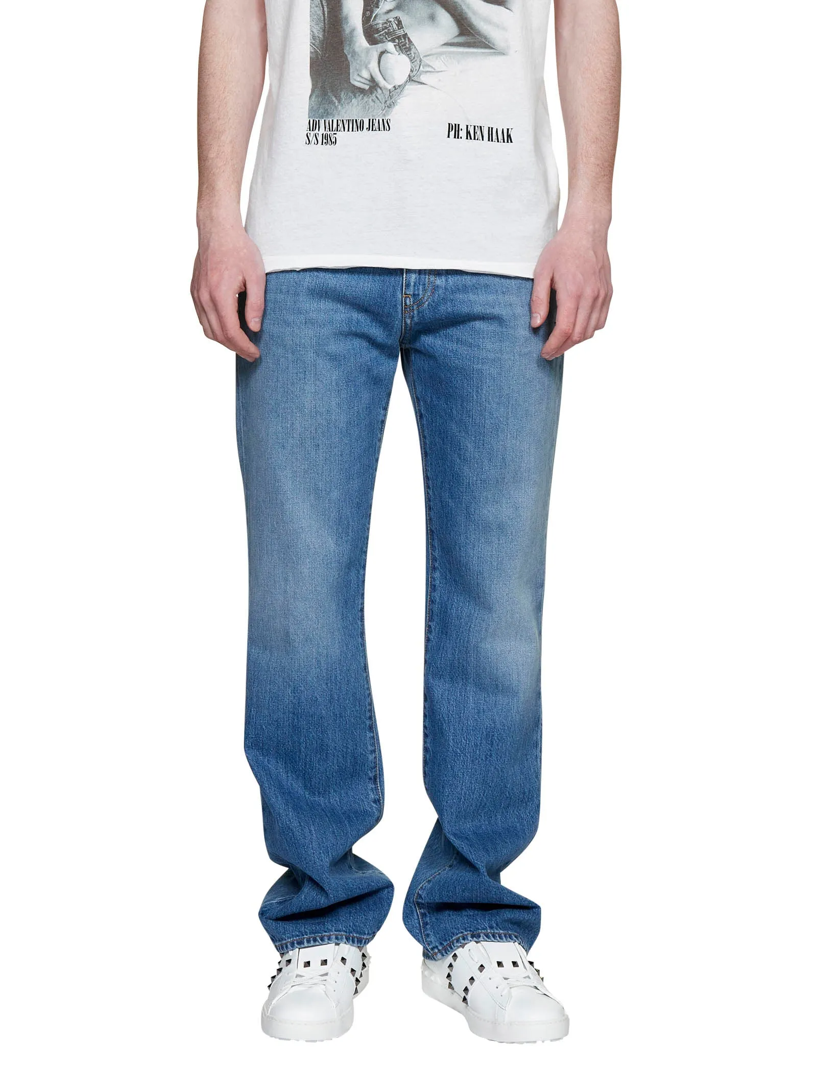 Valentino Logo Patch Straight Leg Jeans