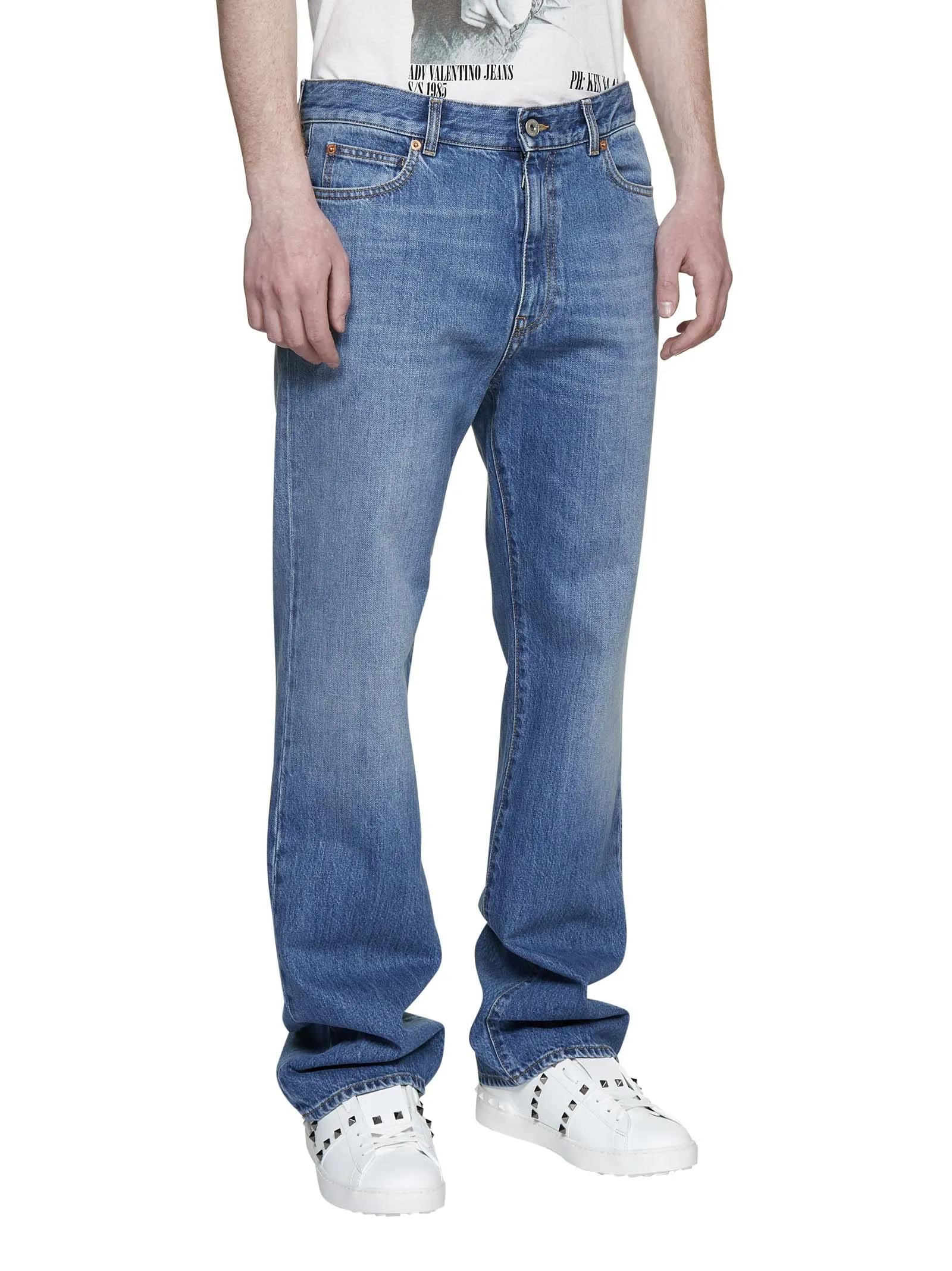 Valentino Logo Patch Straight Leg Jeans