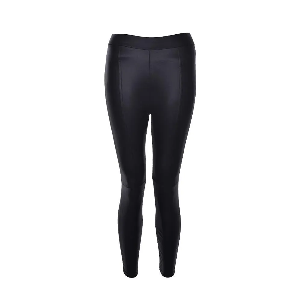 Women Sexy Faux Leather Leggings Slim Pant Elastic Stretch Skinny Pants Trousers Black SM6