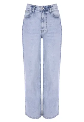 Womens Light Blue High Rise Wide Leg Jeans