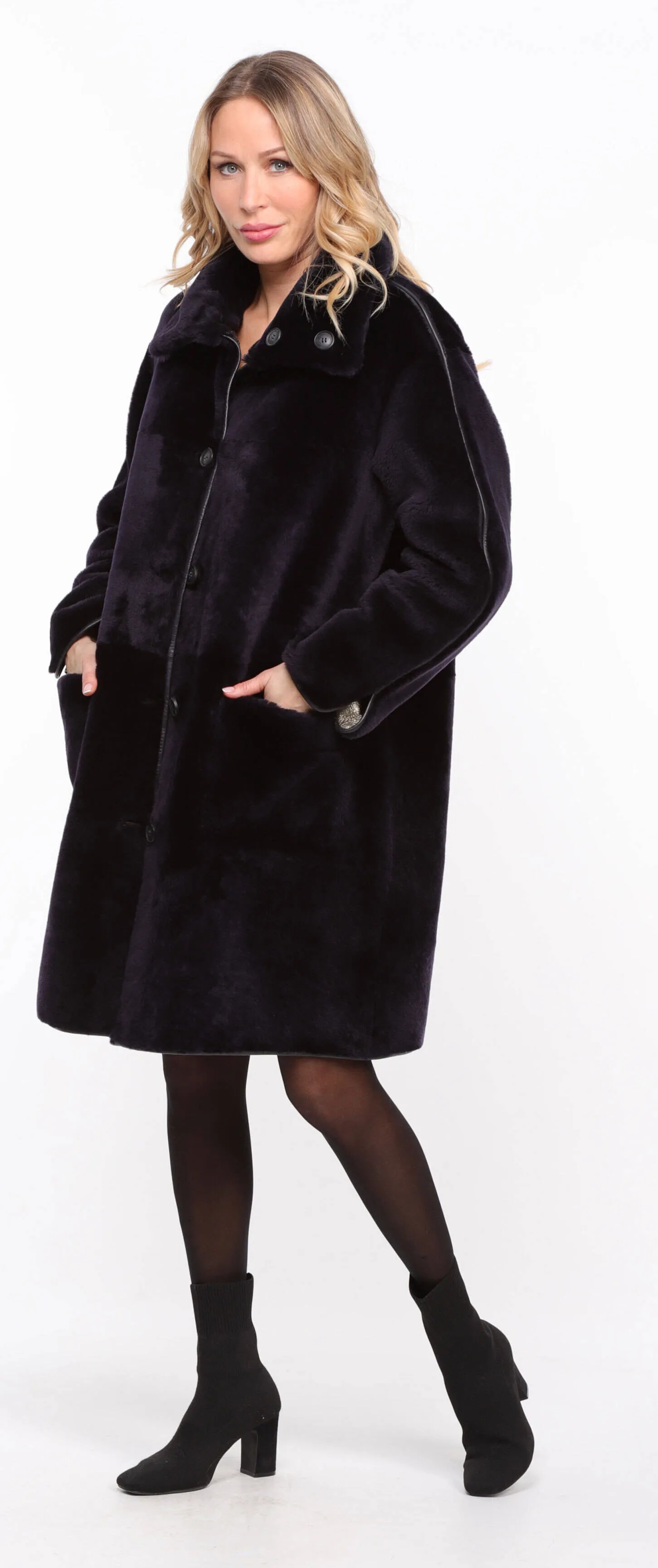 Women's reversible navy/gold \gaby\ sheepskin coat