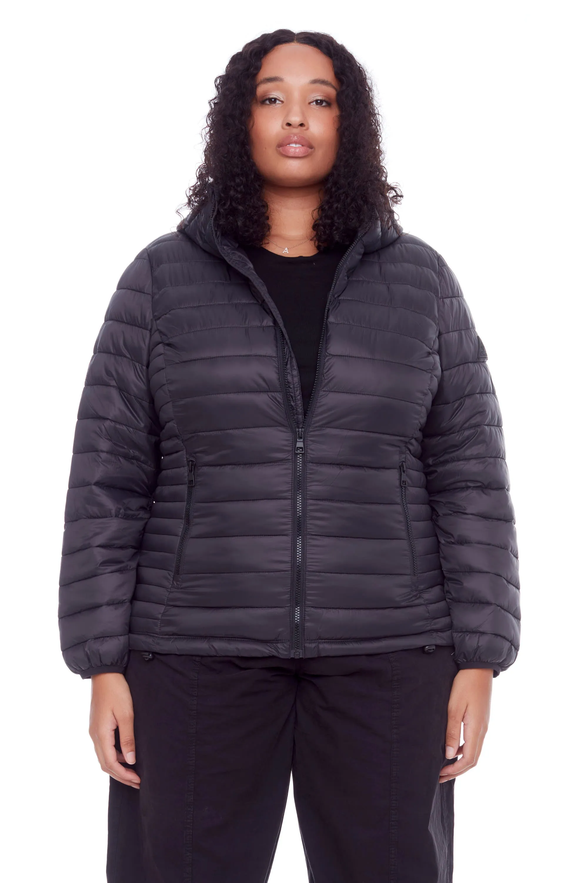 YOHO PLUS | WOMEN'S VEGAN DOWN (RECYCLED) LIGHTWEIGHT PACKABLE PUFFER, BLACK (PLUS SIZE)